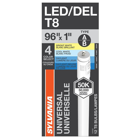 Sylvania 42202 LED Tube, Ballast-Free, T8, T12 Lamp, FA8 Single-Pin, R17D Lamp Base, Non-Dimmable, Frosted, Pack of 2