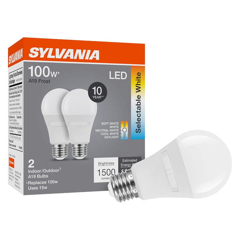 Sylvania 42483 LED Bulb, 5CCT Selectable, A19 Lamp, 100 W Equivalent, E26 Medium Lamp Base, Frosted