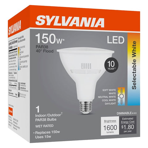 Sylvania Contractor Series 42573 LED Bulb, PAR38 Lamp, 150 W Equivalent, E26 Lamp Base, Dimmable, Pack of 4
