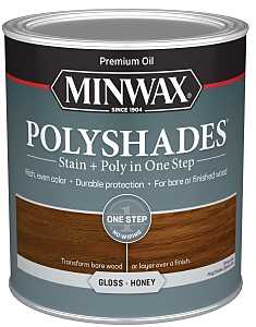 Minwax 614960444 Waterbased Polyurethane Stain, Gloss, Liquid, Honey, 1 qt, Pack of 4