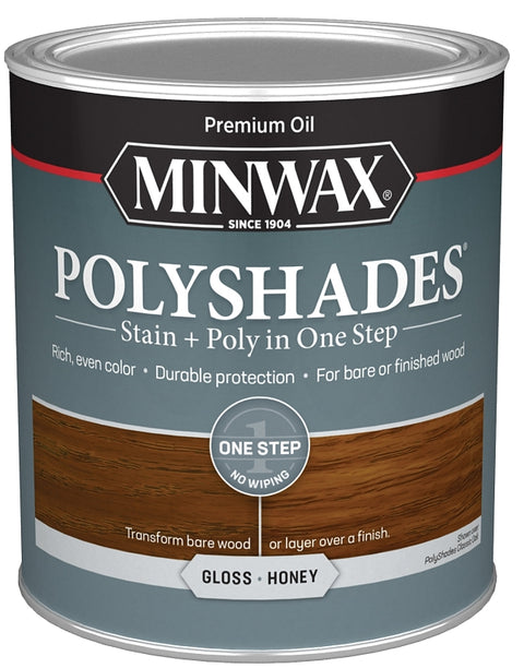 Minwax 614960444 Oilbased Polyurethane Stain, Gloss, Liquid, Honey, 1 qt, Pack of 4