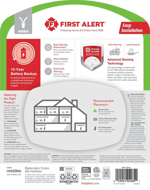 First Alert 1046882 Smoke and Carbon Monoxide Alarm, Alarm: Audible, Visual, Electrochemical, Ionization Sensor, White