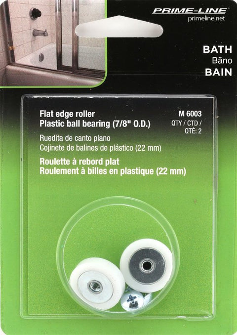 Prime-Line M 6003 Flat Edge Shower Door Roller, Plastic, White, For: 7/8 in Tall, J-Shaped Tracks