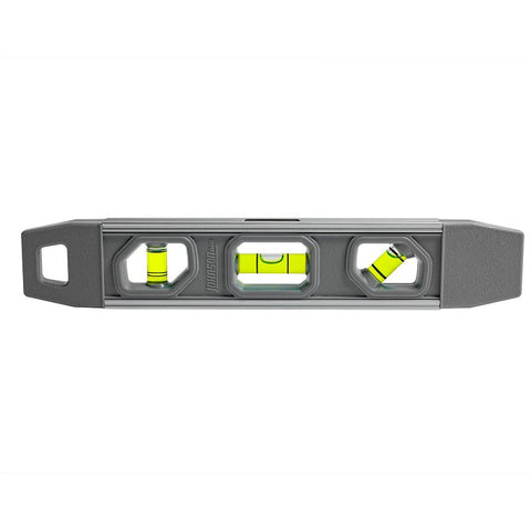 Johnson 1405-0900 Torpedo Level, 9 in L, 3-Vial, Magnetic, Aluminum/Rubber, Gray