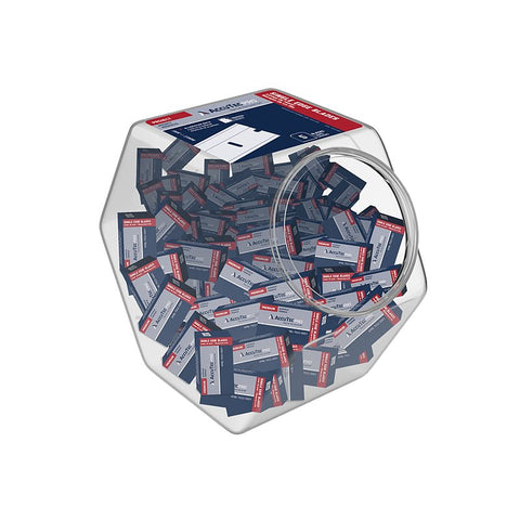 AccuTec PRO APBL-7020-CJAR Razor Blade, Two Facet, Single Edge Blade, 1 in W Blade, Aluminum/High Carbon Steel Blade, Pack of 100