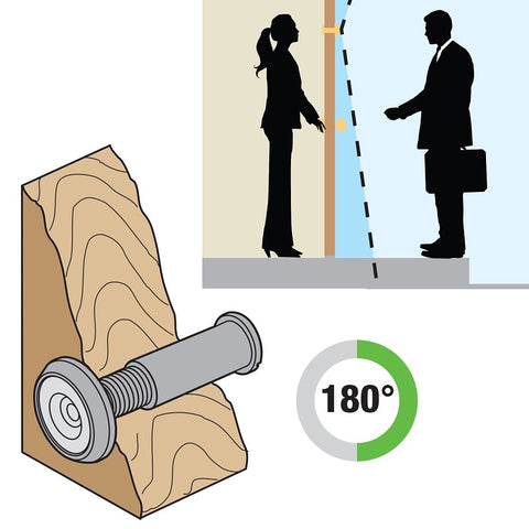 Defender Security U9893 Door Viewer, 180 deg Viewing, 1-3/8 to 2-1/8 in Thick Door, Solid Brass, Brass