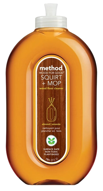 method Squirt + Mop 562 Wood Floor Cleaner, 25 oz Bottle, Liquid, Almond, Amber