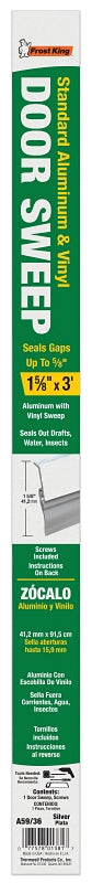 Frost King A59/36H Door Sweep, 36 in L, 1-5/8 in W, Aluminum Flange, Vinyl Insert