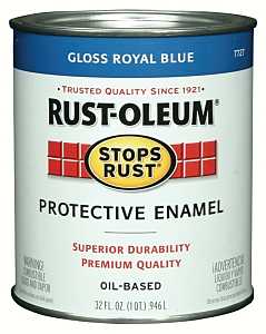 Rust-Oleum Stops Rust 7727502 Enamel Paint, Oil, Gloss, Royal Blue, 1 qt, Can, 50 to 90 sq-ft/qt Coverage Area