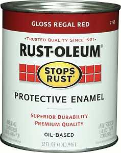 Rust-Oleum Stops Rust 7765502 Enamel Paint, Oil, Gloss, Regal Red, 1 qt, Can, 50 to 90 sq-ft/qt Coverage Area