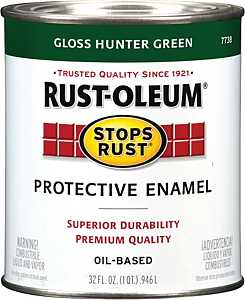 Rust-Oleum Stops Rust 7738502 Enamel Paint, Oil, Gloss, Hunter Green, 1 qt, Can, 50 to 90 sq-ft/qt Coverage Area