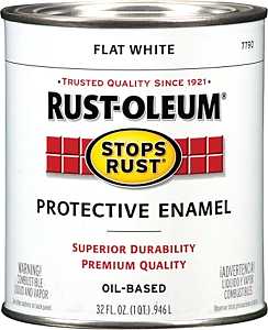 Rust-Oleum Stops Rust 7790502 Enamel Paint, Oil, Flat, White, 1 qt, Can, 50 to 110 sq-ft/qt Coverage Area