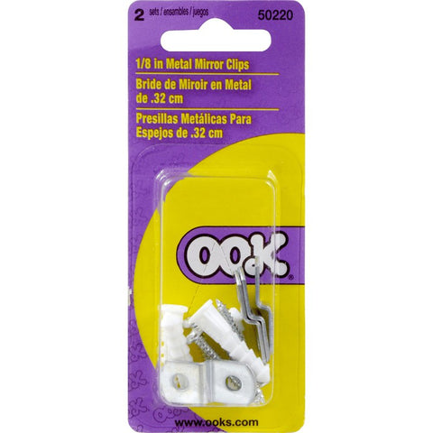 OOK 50220 Mirror Clip Set, 1/8 in L Dimensions, Metal, Nickel, Wall, 15/PK, Pack of 12