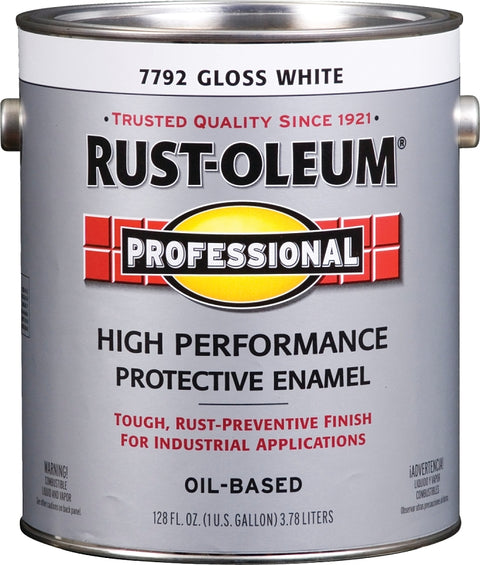 Rust-Oleum 7792402 Enamel Paint, Oil, Gloss, White, 1 gal, Can, 230 to 390 sq-ft/gal Coverage Area
