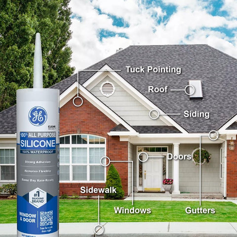 GE Silicone 1 2749483 All Purpose Sealant, White, 24 hr Curing, 10.1 fl-oz Cartridge, Pack of 12