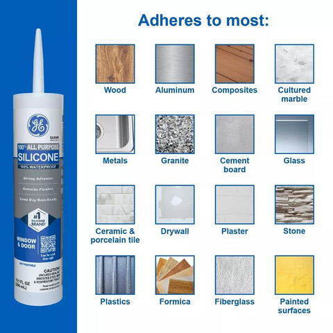 GE Silicone 1 2749483 All Purpose Sealant, White, 24 hr Curing, 10.1 fl-oz Cartridge, Pack of 12