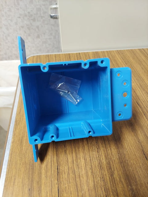 Carlon A238 Outlet Box, 2-Gang, 5-Knockout, 1/2, 3/4, 1 in Knockout, PVC, Blue, Bracket Mounting