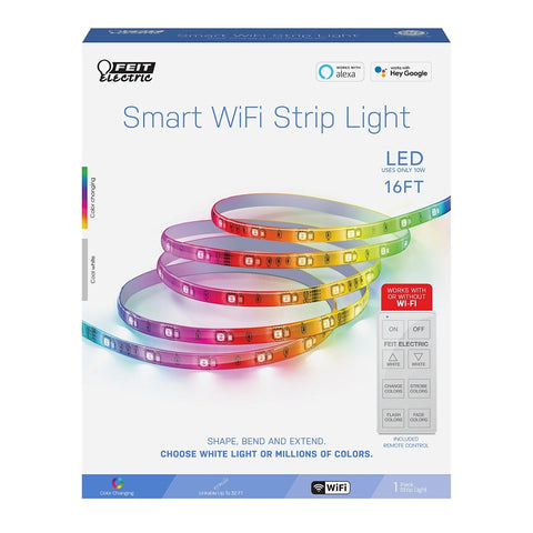Feit Electric TAPE192/RGBW/AG Smart Wi-Fi Strip Light, 120/240 V, 10 W, LED Lamp, Blue/Green/Red/White, 1100 Lumens