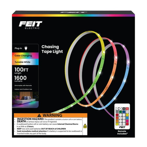 Feit Electric TAPE1200/CHASE Color Chasing and Tunable Tape Light, 100/240 V, 24 W, LED Lamp, RGB/Tunable White