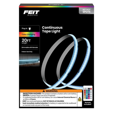 Feit Electric TAPE240/COB/RGB Indoor Continuous Color Tape Light, 120 V, LED Lamp, RGB Light, 120 Lumens