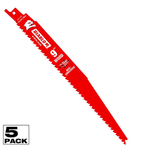 Diablo DS0912BW5 Reciprocating Saw Blade, 1 in W, 9 in L, 6/12 TPI