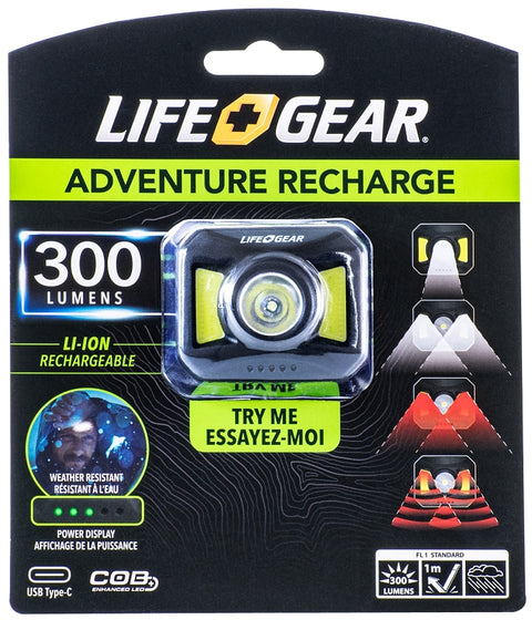 LifeGear 41-3919 USB Rechargeable Headlamp, 850 mAh, Lithium-Ion, Rechargeable Battery, COB LED Lamp, 300