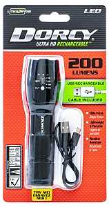 Dorcy Ultra HD Series 41-4379 Flashlight, Lithium-Ion, Rechargeable Battery, 200 Lumens Lumens, Flood, Spot Beam, Black