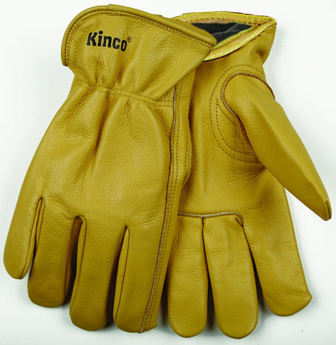 Heatkeep 98RL-M Driver Gloves, Men's, M, 10-1/2 in L, Keystone Thumb, Easy-On Cuff, Cowhide Leather, Gold