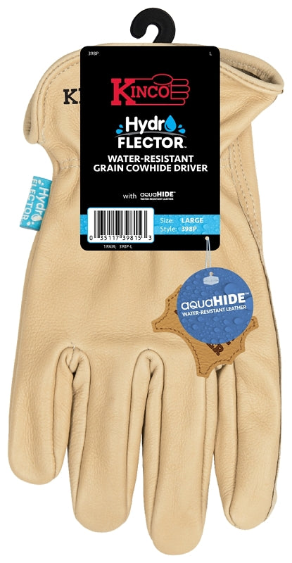 Hydroflector 398P-XL Gloves, Men's, XL, Keystone Thumb, Easy-On Cuff, Cowhide Leather, Tan