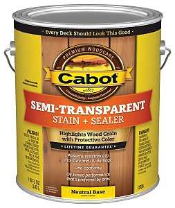 Cabot 0306 Semi Transparent Stain, Neutral Base, Liquid, 1 gal, Can, Pack of 4