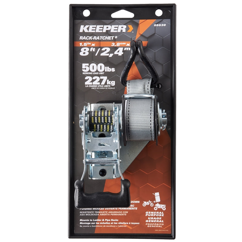 Keeper 05530 Rack Ratchet, 1-1/2 in W, 8 ft L, Polyester, Black, 500 l ...
