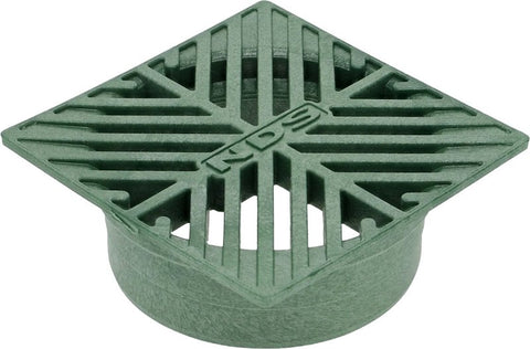 NDS 07 Drain Grate, 5 in Dia, 4.56 in L, 4.56 in W, Square, 3/16 in Grate Opening, HDPE, Green, ADA Compliant