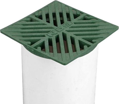 NDS 07 Drain Grate, 5 in Dia, 4.56 in L, 4.56 in W, Square, 3/16 in Grate Opening, HDPE, Green