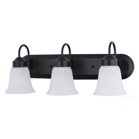 Boston Harbor OG24016 Vanity Light, 60 W, 3-Lamp, 24 in W, Steel Fixture, Matte Black Fixture with Frosted White Glass