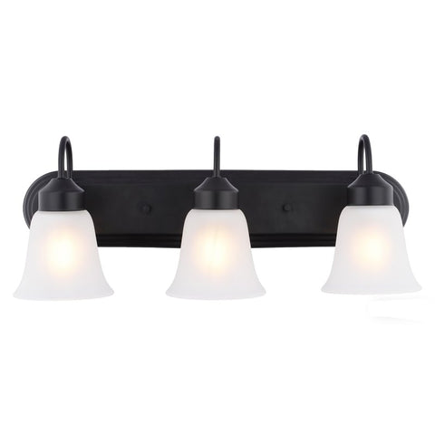 Boston Harbor OG24016 Vanity Light, 60 W, 3-Lamp, 24 in W, Steel Fixture, Matte Black Fixture with Frosted White Glass