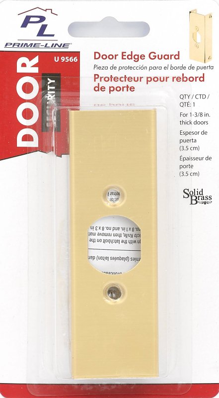 Prime-Line U 9566 Door Edge Reinforcer, 1-3/8 in Thick Door, Brass, Bright Brass, 4-1/2 in H, 1 in W