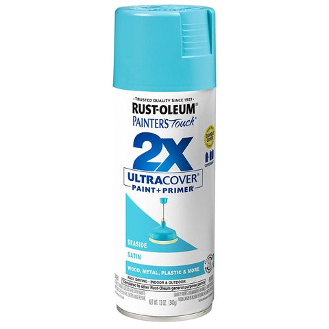 Rust-Oleum Painter's Touch 2X Ultra Cover 334095 Spray Paint, Satin, Seaside, 12 oz, Aerosol Can