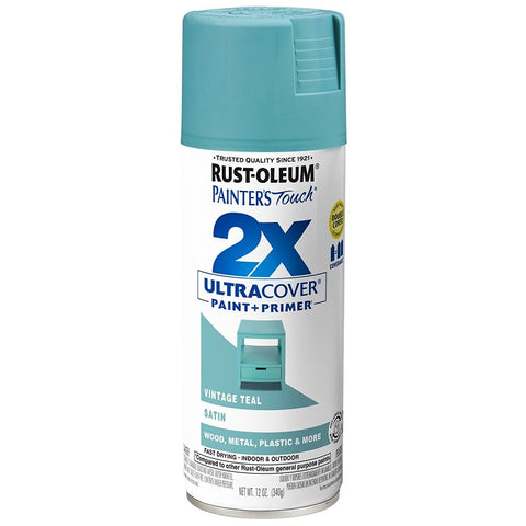 Rust-Oleum Painter's Touch 2X Ultra Cover 334090 Spray Paint, Satin, Vintage Teal, 12 oz, Aerosol Can