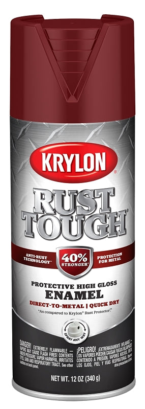 Krylon Rust Tough K09221008 Enamel Spray Paint, Gloss, Burgundy, 12 oz, Can, Pack of 6