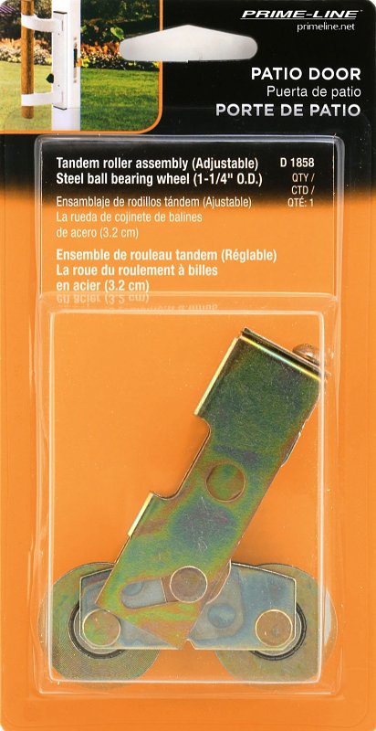 Prime-Line D 1858 Roller Assembly, 1-1/4 in Dia Roller, 5/16 in W Roller, Steel, 2-Roller, Plain Back Mounting