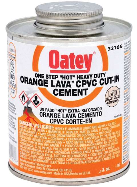 Oatey 32166 Solvent Cement, 8 oz Can, Liquid, Orange