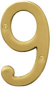 Hy-Ko Prestige Series BR-43BB/9 House Number, Character: 9, 4 in H Character, Brass Character, Solid Brass, Pack of 3