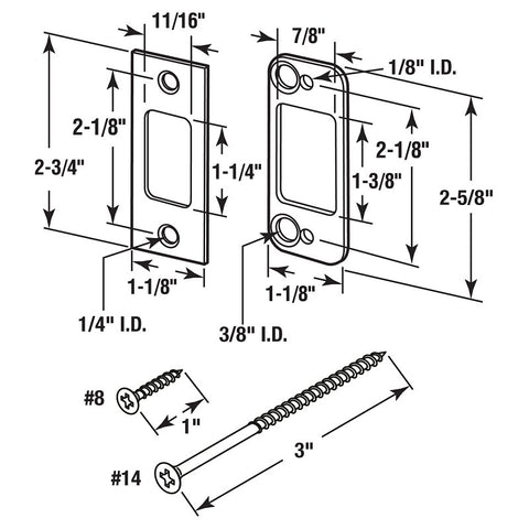 Defender Security E 2479 Deadbolt Strike Plate, 2-3/4 in L, 1-1/8 in W, Steel, Brass