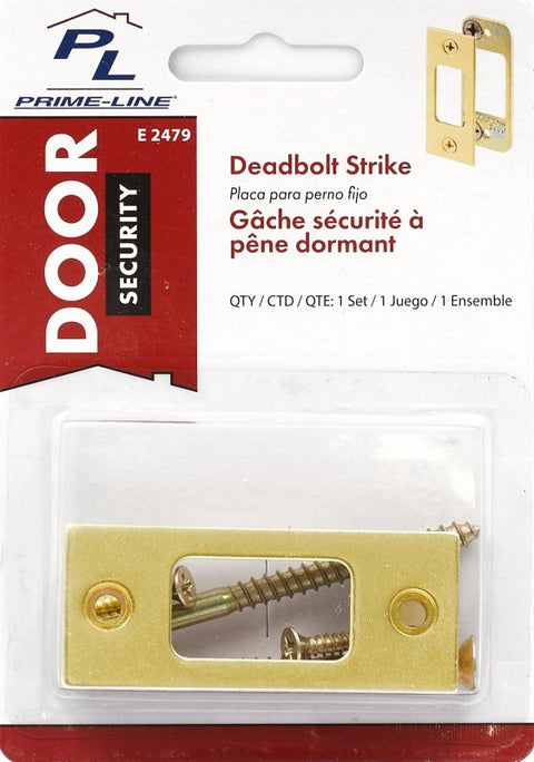 Defender Security E 2479 Deadbolt Strike Plate, 2-3/4 in L, 1-1/8 in W, Steel, Brass