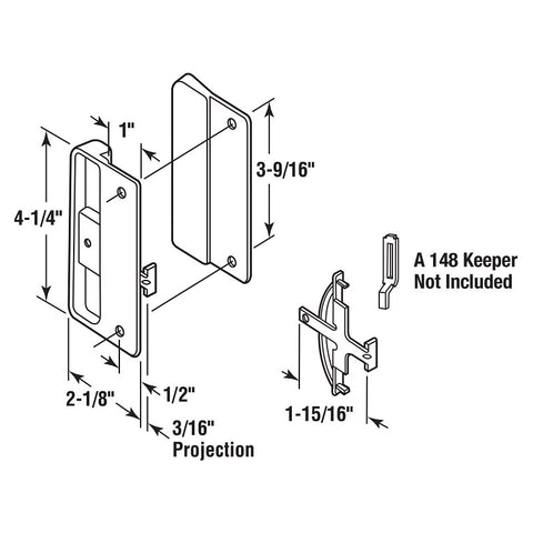 Prime-Line A 151 Door Latch and Pull, 2-1/8 in W, Plastic/Steel