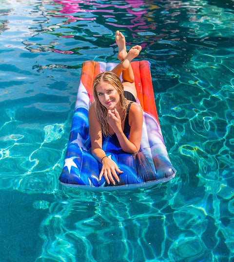 PoolCandy Stars and Stripes Series US4402US Deluxe-Size American-Flag Pool Raft, PVC, Blue/Red/White