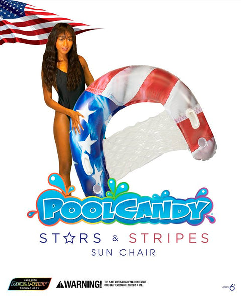 PoolCandy Stars and Stripes Series US2401US Jumbo-Size American-Flag Pool Sun Chair, PVC, Blue/Red/White
