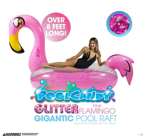 PoolCandy PC1810GF Gigantic Float, Inflatable Profile, Flamingo, PVC, Pink Glitter