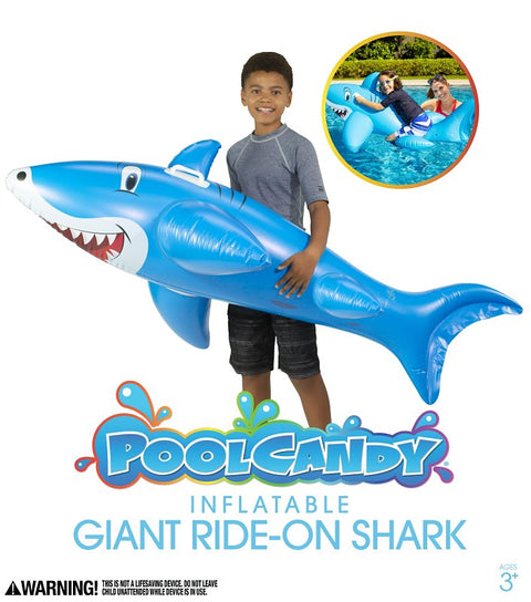 PoolCandy PC1760SHK Giant Ride-On, Inflatable Profile, Shark, PVC, Blue