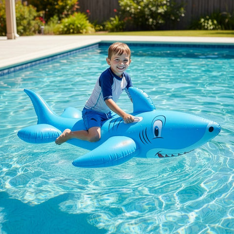 PoolCandy PC1760SHK Giant Ride-On, Inflatable Profile, Shark, PVC, Blue